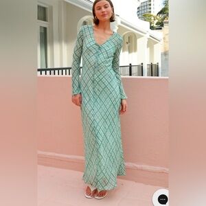 Mon Renn Women’s Green Seaside Check Long Sleeve Lined Midi Dress Sz XS - NEW